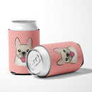 Checkerboard Pink French Bulldog Can or Bottle Hugger Cooler Sleeve for Standard 12 oz Cans, Insulated Foam Beer & Soda Can Hugger Reusable
