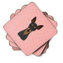 Checkerboard Pink Min Pin Foam Coasters Set of 4 Cup Coasters for Indoor Outdoor, Tabletop Protection, Anti Slip, Mouse pad Material