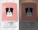 Checkerboard Pink Border Collie Ceramic Night Light Compact, UL-Certified, Ideal for Bedroom, Bathroom, Nursery, Hallway, Kitchen, 6x4x3, Multicolor
