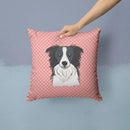 Checkerboard Pink Border Collie Decorative Throw Pillow 14x14 Indoor Outdoor Accent Cushion, Fabric Cover with Insert for Sofa, Bed, Porch & Living Room