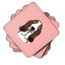 Checkerboard Pink Basset Hound Foam Coasters Set of 4 Cup Coasters for Indoor Outdoor, Tabletop Protection, Anti Slip, Mouse pad Material