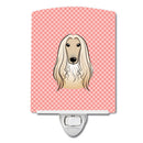 Checkerboard Pink Afghan Hound Ceramic Night Light Compact, UL-Certified, Ideal for Bedroom, Bathroom, Nursery, Hallway, Kitchen, 6x4x3, Multicolor