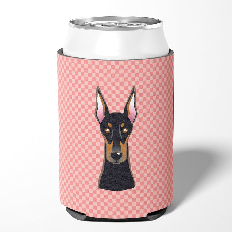 Checkerboard Pink Doberman Can or Bottle Hugger BB1245CC