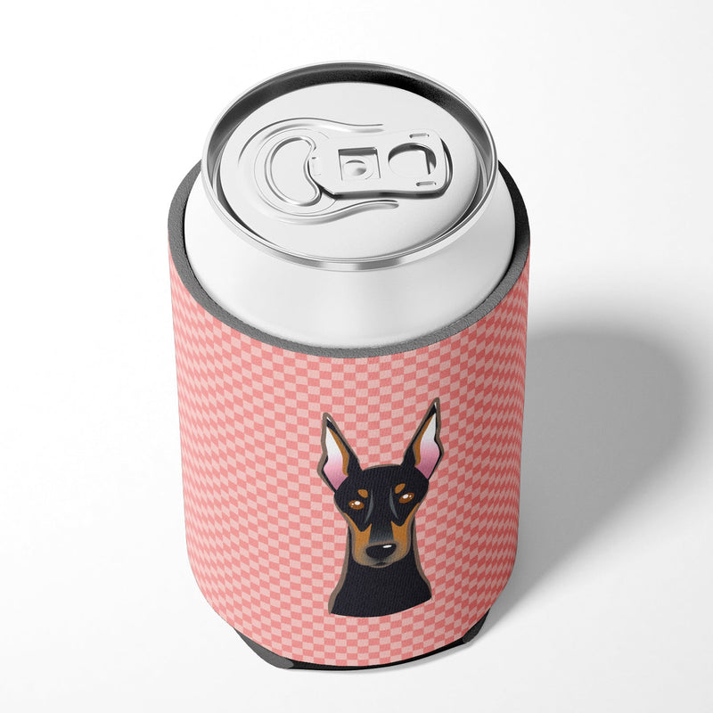 Checkerboard Pink Doberman Can or Bottle Hugger BB1245CC