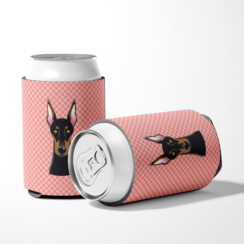 Checkerboard Pink Doberman Can or Bottle Hugger BB1245CC