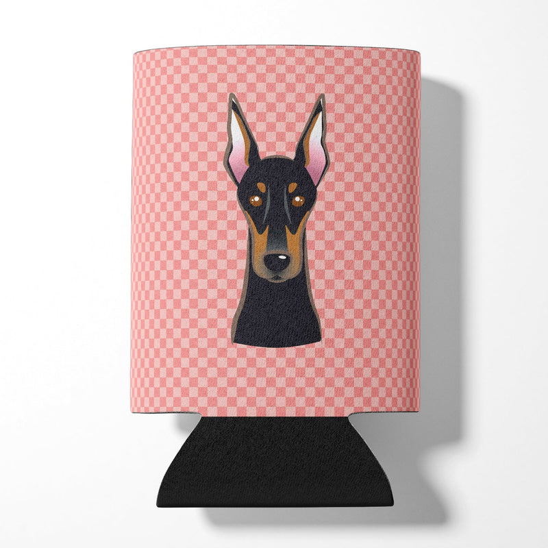 Checkerboard Pink Doberman Can or Bottle Hugger BB1245CC