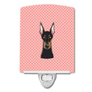 Checkerboard Pink Doberman Ceramic Night Light Compact, UL-Certified, Ideal for Bedroom, Bathroom, Nursery, Hallway, Kitchen, 6x4x3, Multicolor
