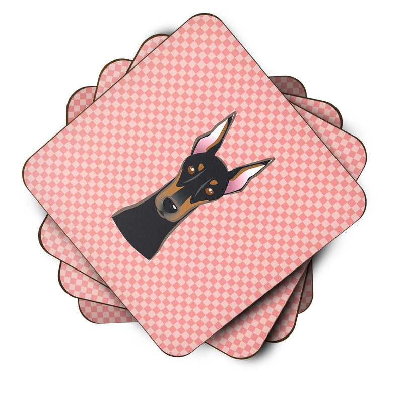 Set of 4 Checkerboard Pink Doberman Foam Coasters BB1245FC