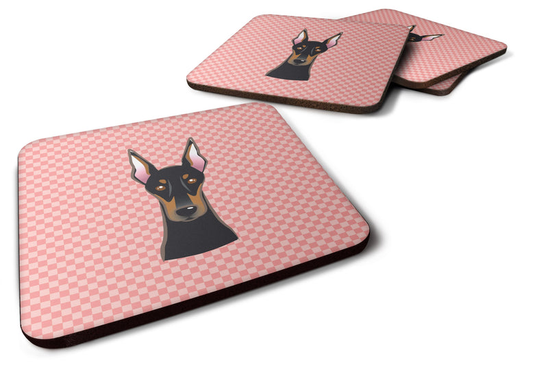 Set of 4 Checkerboard Pink Doberman Foam Coasters BB1245FC