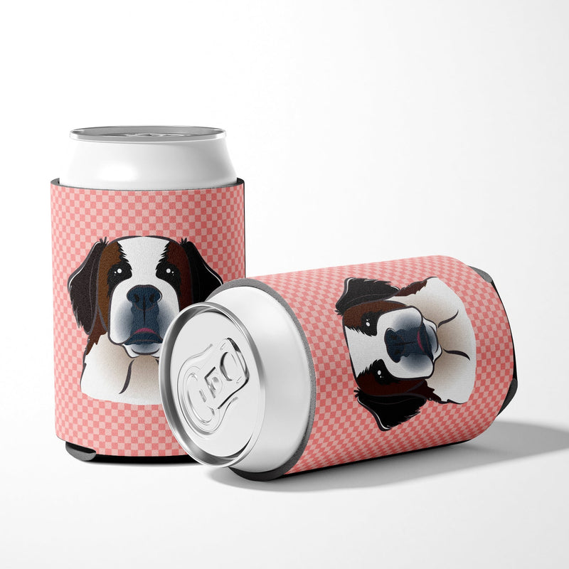 Checkerboard Pink Saint Bernard Can or Bottle Hugger BB1246CC