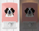 Checkerboard Pink Saint Bernard Ceramic Night Light Compact, UL-Certified, Ideal for Bedroom, Bathroom, Nursery, Hallway, Kitchen, 6x4x3, Multicolor