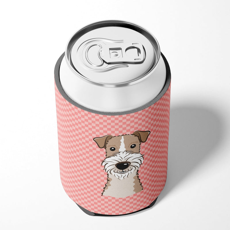 Checkerboard Pink Wire Haired Fox Terrier Can or Bottle Hugger BB1247CC