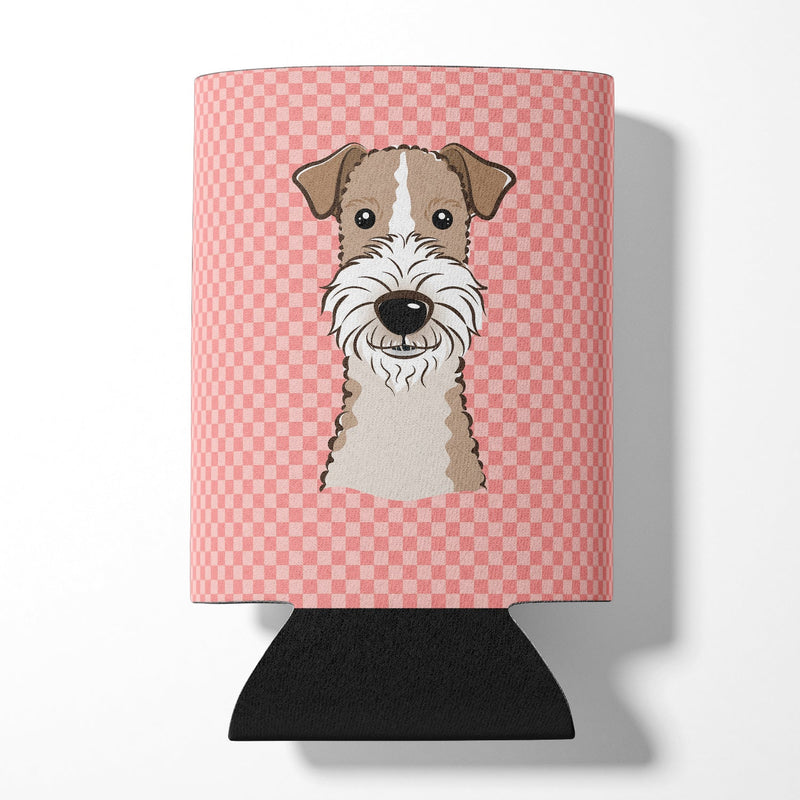 Checkerboard Pink Wire Haired Fox Terrier Can or Bottle Hugger BB1247CC