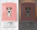 Checkerboard Pink Wire Haired Fox Terrier Ceramic Night Light Compact, UL-Certified, Ideal for Bedroom, Bathroom, Nursery, Hallway, Kitchen, 6x4x3, Multicolor