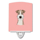 Checkerboard Pink Wire Haired Fox Terrier Ceramic Night Light Compact, UL-Certified, Ideal for Bedroom, Bathroom, Nursery, Hallway, Kitchen, 6x4x3, Multicolor