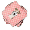 Checkerboard Pink Wire Haired Fox Terrier Foam Coasters Set of 4 Cup Coasters for Indoor Outdoor, Tabletop Protection, Anti Slip, Mouse pad Material