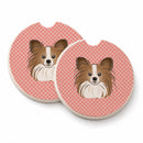 Checkerboard Pink Papillon Set of 2 Cup Holder Car Coasters Absorbent Round Sandstone Coasters Gifts for Men or Women, 2.5, Multicolor