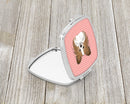 Checkerboard Pink Papillon Compact Mirror Decorative Travel Makeup Mirror for Women Girls Gifts Pocket Makeup Mirror Folding Handheld