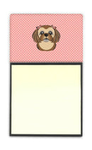 Checkerboard Pink Chocolate Brown Shih Tzu Watercolor Sticky Note Holder Refillable Dispenser Desk Accessory 3x3 Pad Gift