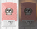 Checkerboard Pink Gray Silver Shih Tzu Ceramic Night Light Compact, UL-Certified, Ideal for Bedroom, Bathroom, Nursery, Hallway, Kitchen, 6x4x3, Multicolor