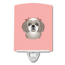 Checkerboard Pink Gray Silver Shih Tzu Ceramic Night Light Compact, UL-Certified, Ideal for Bedroom, Bathroom, Nursery, Hallway, Kitchen, 6x4x3, Multicolor