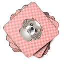 Checkerboard Pink Gray Silver Shih Tzu Foam Coasters Set of 4 Cup Coasters for Indoor Outdoor, Tabletop Protection, Anti Slip, Mouse pad Material