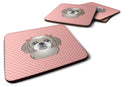 Checkerboard Pink Gray Silver Shih Tzu Foam Coasters Set of 4 Cup Coasters for Indoor Outdoor, Tabletop Protection, Anti Slip, Mouse pad Material