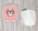 Checkerboard Pink Gray Silver Shih Tzu Compact Mirror Decorative Travel Makeup Mirror for Women Girls Gifts Pocket Makeup Mirror Folding Handheld