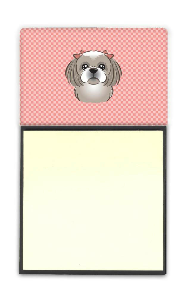 Checkerboard Pink Gray Silver Shih Tzu Refiillable Sticky Note Holder or Note Dispenser BB1250SN