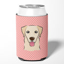 Checkerboard Pink Golden Retriever Can or Bottle Hugger Cooler Sleeve for Standard 12 oz Cans, Insulated Foam Beer & Soda Can Hugger Reusable