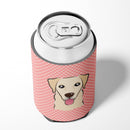 Checkerboard Pink Golden Retriever Can or Bottle Hugger Cooler Sleeve for Standard 12 oz Cans, Insulated Foam Beer & Soda Can Hugger Reusable