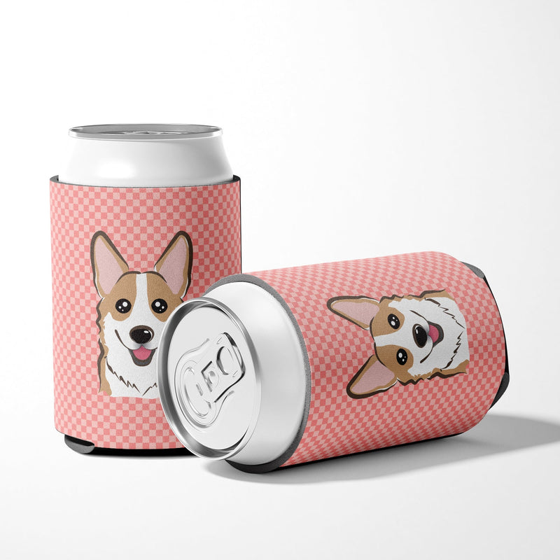 Checkerboard Pink Corgi Can or Bottle Hugger BB1253CC