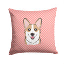 Checkerboard Pink Corgi Decorative Throw Pillow 14x14 Indoor Outdoor Accent Cushion, Fabric Cover with Insert for Sofa, Bed, Porch & Living Room