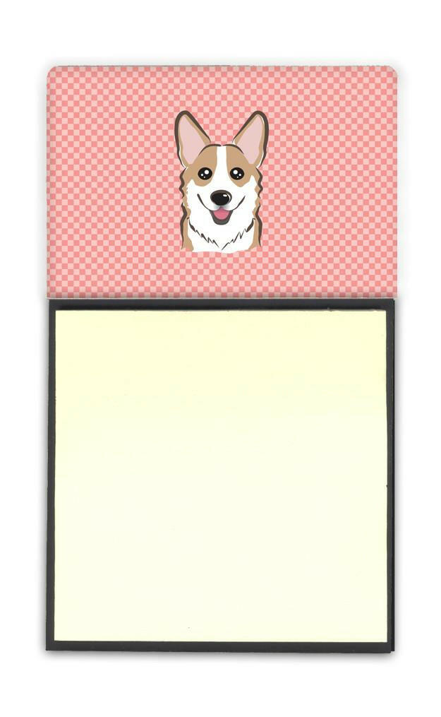 Checkerboard Pink Corgi Refiillable Sticky Note Holder or Note Dispenser BB1253SN