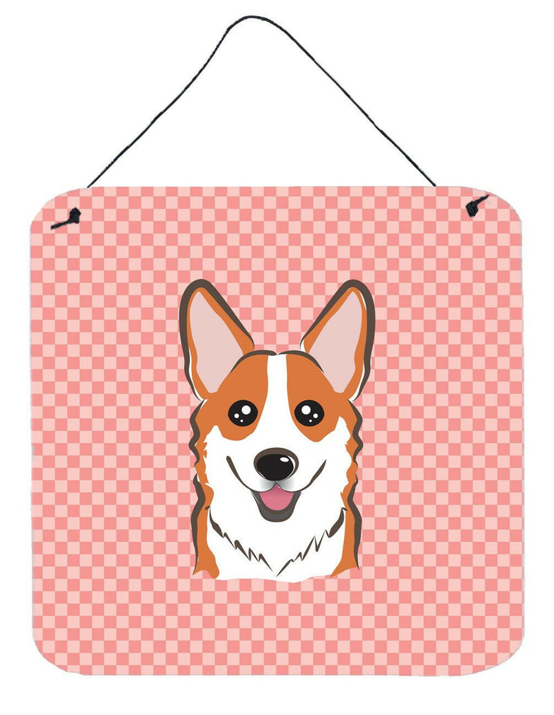 Checkerboard Pink Corgi Aluminium Metal Wall or Door Hanging Prints BB1254DS66