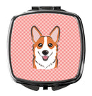 Checkerboard Pink Corgi Compact Mirror Decorative Travel Makeup Mirror for Women Girls Gifts Pocket Makeup Mirror Folding Handheld