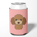 Checkerboard Pink Chocolate Brown Poodle Can or Bottle Hugger Cooler Sleeve for Standard 12 oz Cans, Insulated Foam Beer & Soda Can Hugger Reusable