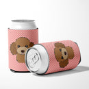 Checkerboard Pink Chocolate Brown Poodle Can or Bottle Hugger Cooler Sleeve for Standard 12 oz Cans, Insulated Foam Beer & Soda Can Hugger Reusable