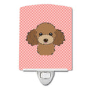 Checkerboard Pink Chocolate Brown Poodle Ceramic Night Light Compact, UL-Certified, Ideal for Bedroom, Bathroom, Nursery, Hallway, Kitchen, 6x4x3, Multicolor