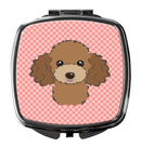Checkerboard Pink Chocolate Brown Poodle Compact Mirror Decorative Travel Makeup Mirror for Women Girls Gifts Pocket Makeup Mirror Folding Handheld