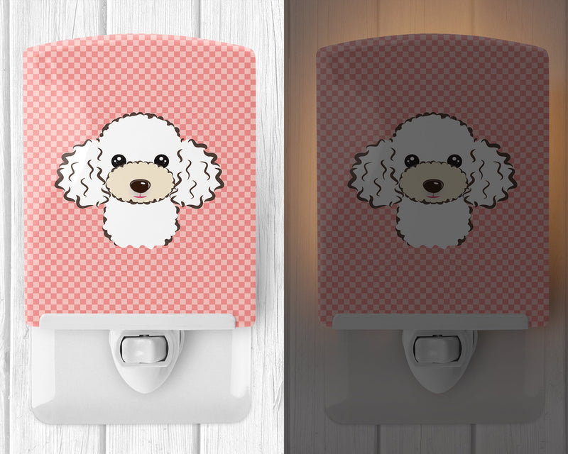 Checkerboard Pink White Poodle Ceramic Night Light BB1257CNL