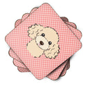 Checkerboard Pink Buff Poodle Foam Coasters Set of 4 Cup Coasters for Indoor Outdoor, Tabletop Protection, Anti Slip, Mouse pad Material