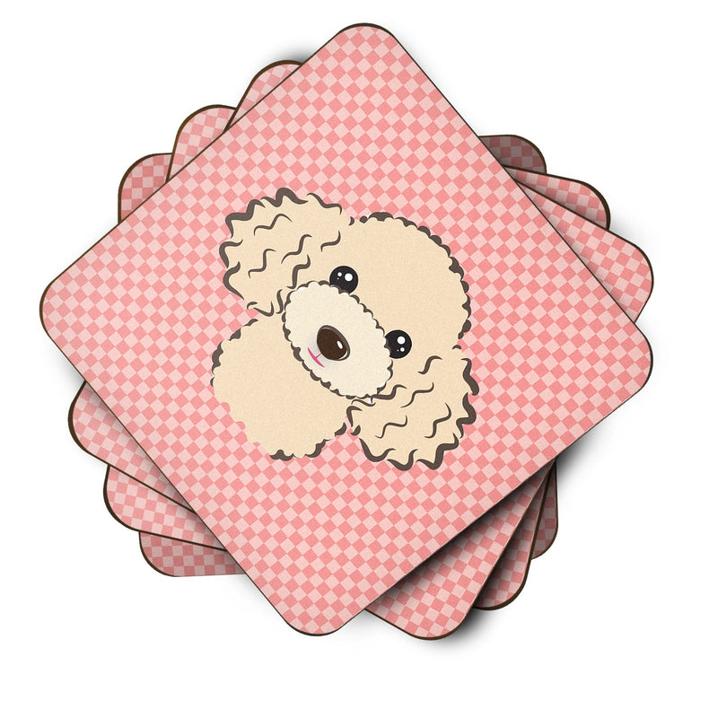 Set of 4 Checkerboard Pink Buff Poodle Foam Coasters BB1258FC