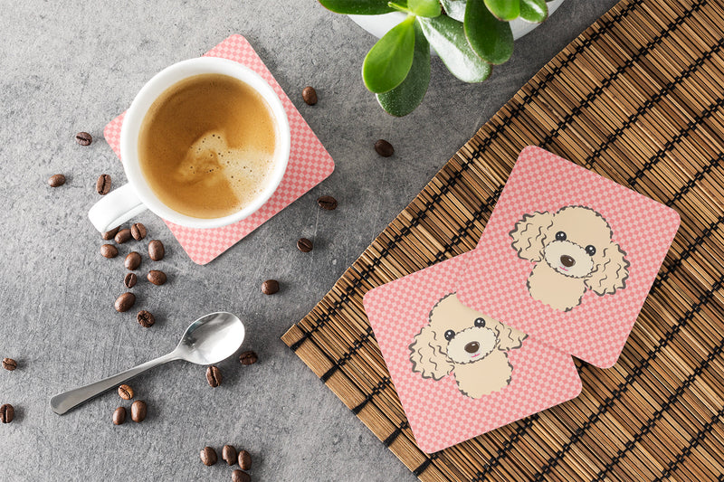 Set of 4 Checkerboard Pink Buff Poodle Foam Coasters BB1258FC