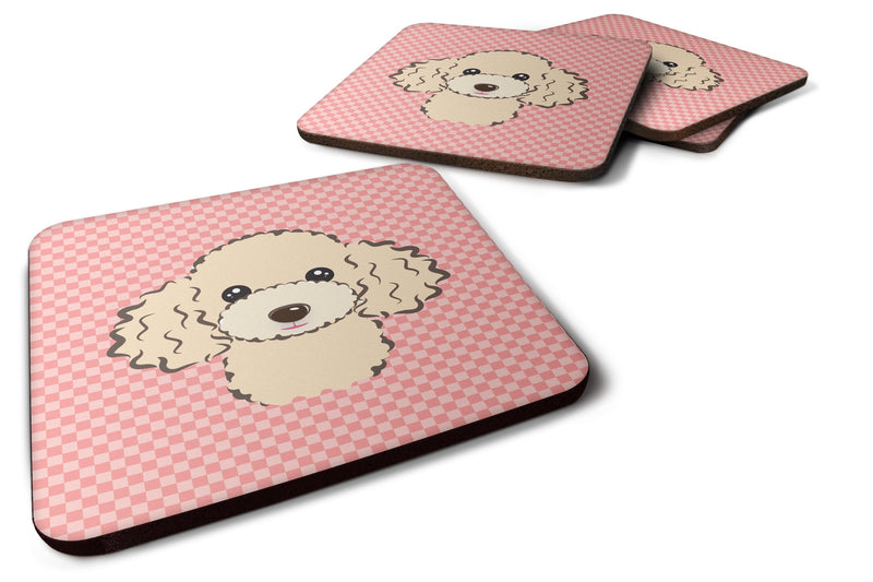 Set of 4 Checkerboard Pink Buff Poodle Foam Coasters BB1258FC