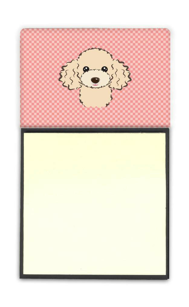 Checkerboard Pink Buff Poodle Refiillable Sticky Note Holder or Note Dispenser BB1258SN