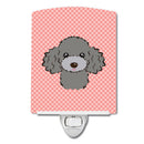 Checkerboard Pink Silver Gray Poodle Ceramic Night Light Compact, UL-Certified, Ideal for Bedroom, Bathroom, Nursery, Hallway, Kitchen, 6x4x3, Multicolor