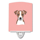Checkerboard Pink Jack Russell Terrier Ceramic Night Light Compact, UL-Certified, Ideal for Bedroom, Bathroom, Nursery, Hallway, Kitchen, 6x4x3, Multicolor