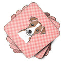 Checkerboard Pink Jack Russell Terrier Foam Coasters Set of 4 Cup Coasters for Indoor Outdoor, Tabletop Protection, Anti Slip, Mouse pad Material