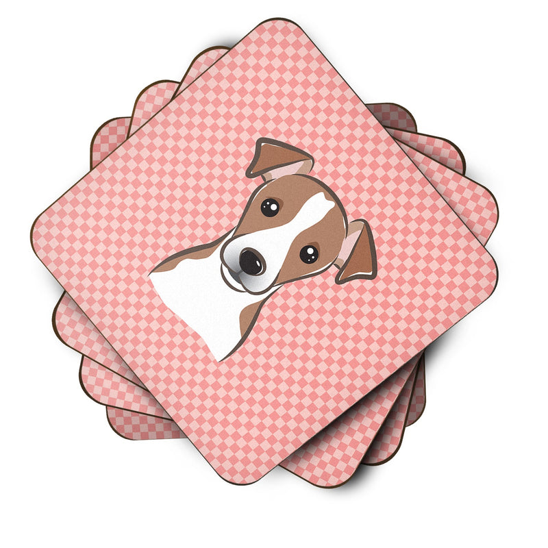 Set of 4 Checkerboard Pink Jack Russell Terrier Foam Coasters BB1260FC